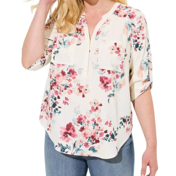 Torrid Harper 3/4 Sleeve Pullover Blouse in Pretty Artsy Floral Print Size 3 - Picture 2 of 9